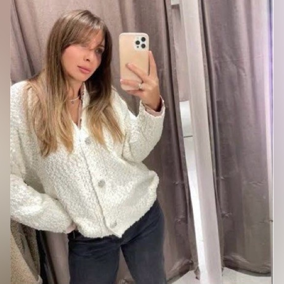 ZARA JEWEL BUTTON CHENILLE CARDIGAN - Picture 1 of 8